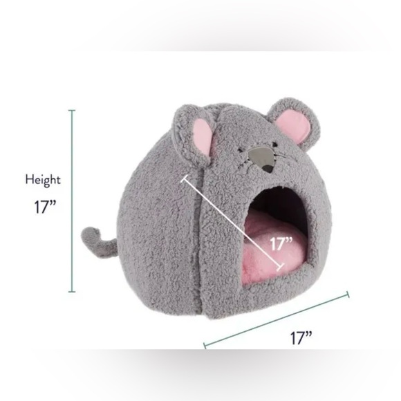 Whisker City Gray Mouse-Shaped Cat Bed with Pink Cushion Inside, even has Tail! - Picture 2 of 4